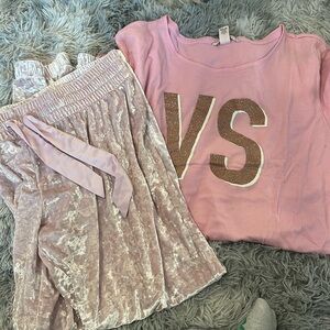 Victoria secret crushed velvet pants and pj top brand new pants never been used
